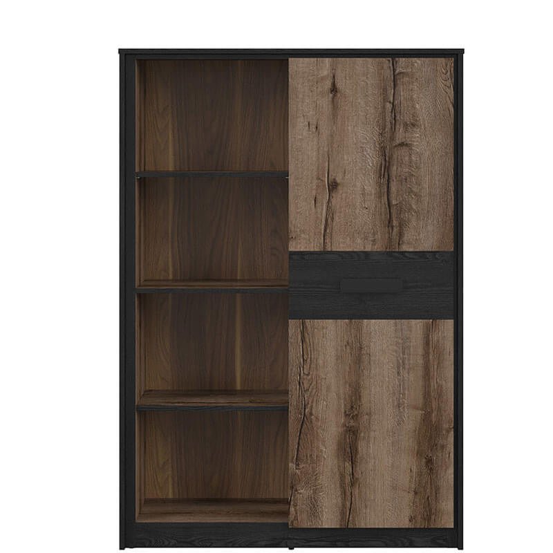 KASSEL BRW REG1D 1 Door BLACK RED WHITE Bookcase-Monastery Oak / Black Oak