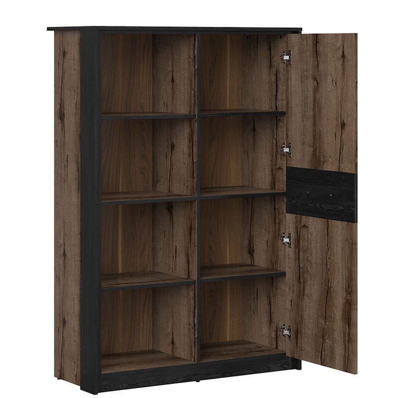 KASSEL BRW REG1D 1 Door BLACK RED WHITE Bookcase-Monastery Oak / Black Oak