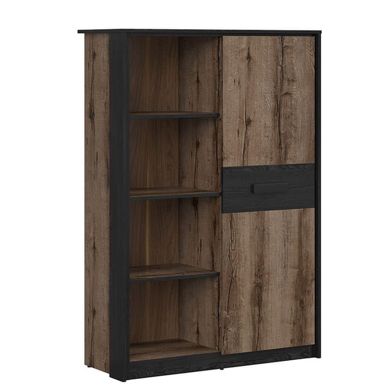 KASSEL BRW REG1D 1 Door BLACK RED WHITE Bookcase-Monastery Oak / Black Oak