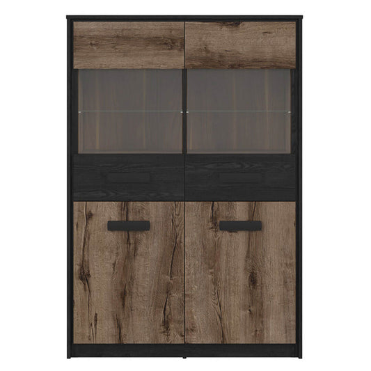KASSEL BRW REG2D2W 4 Door Glass Fronted BLACK RED WHITE Display Cabinet-Monastery Oak / Black Oak