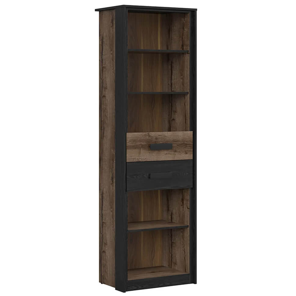 KASSEL BRW REG2S 2 Drawer BLACK RED WHITE Bookcase-Monastery Oak / Black Oak