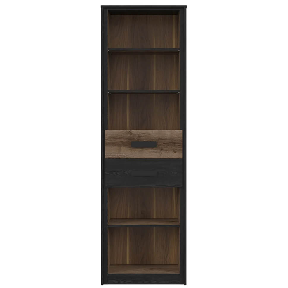 KASSEL BRW REG2S 2 Drawer BLACK RED WHITE Bookcase-Monastery Oak / Black Oak