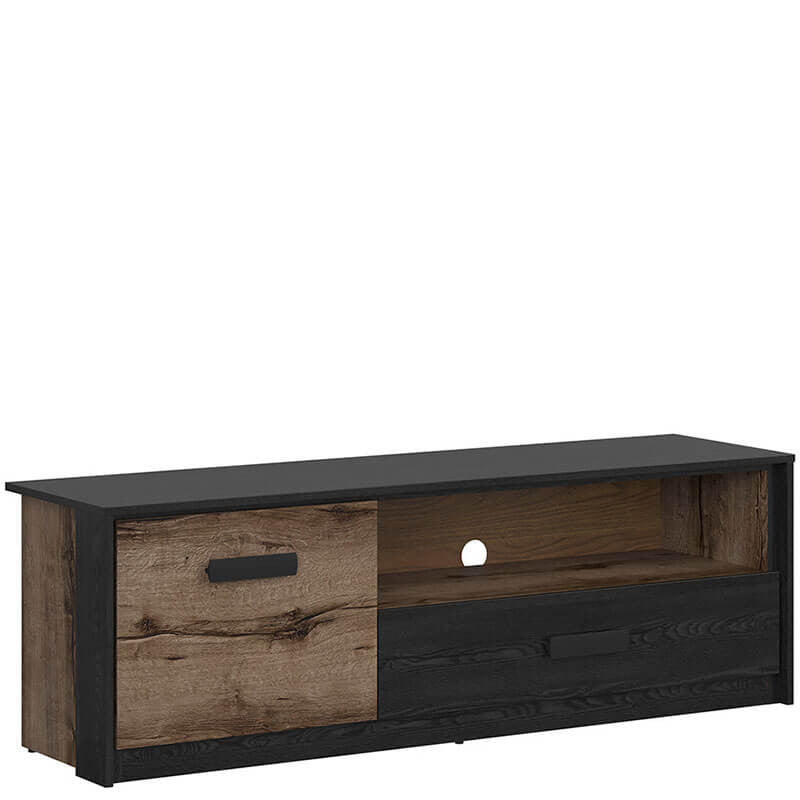 KASSEL BRW RTV1D1S 1 Door 1 Drawer BLACK RED WHITE TV Cabinet-Monastery Oak / Black Oak