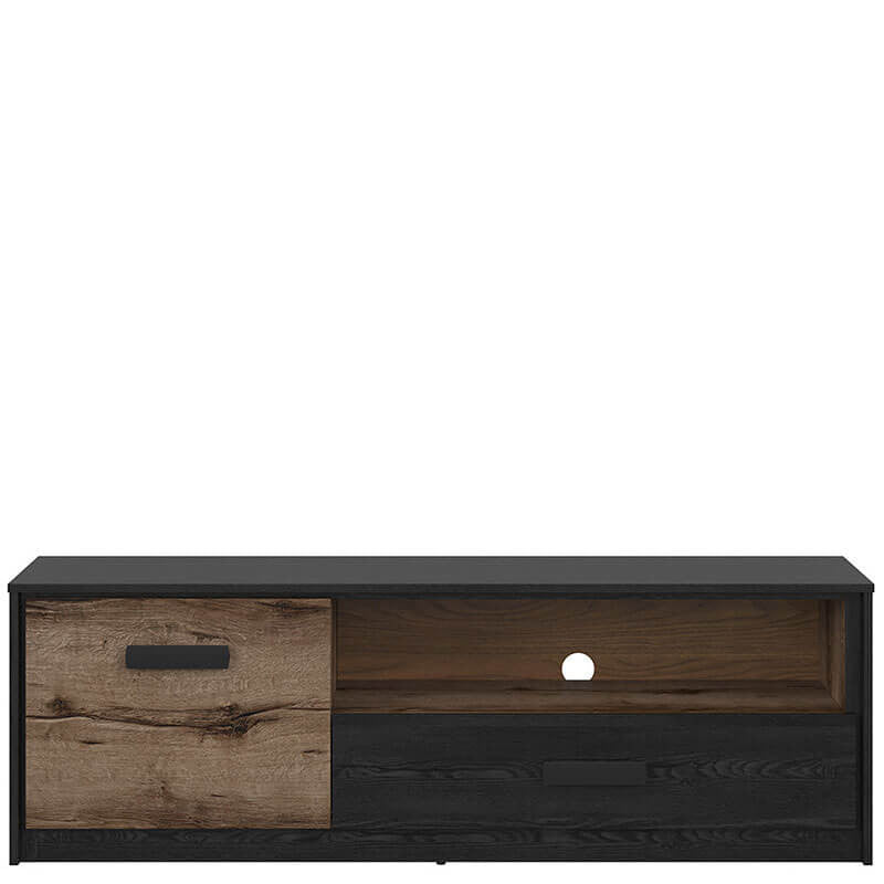 KASSEL BRW RTV1D1S 1 Door 1 Drawer BLACK RED WHITE TV Cabinet-Monastery Oak / Black Oak