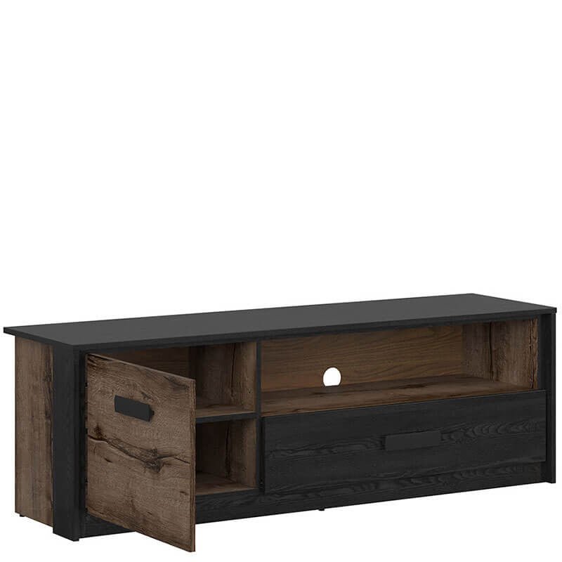 KASSEL BRW RTV1D1S 1 Door 1 Drawer BLACK RED WHITE TV Cabinet-Monastery Oak / Black Oak