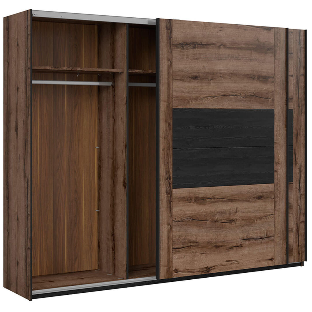 KASSEL BRW SZF/270 2 Door Sliding BLACK RED WHITE Wardrobe-Monastery Oak / Black Oak