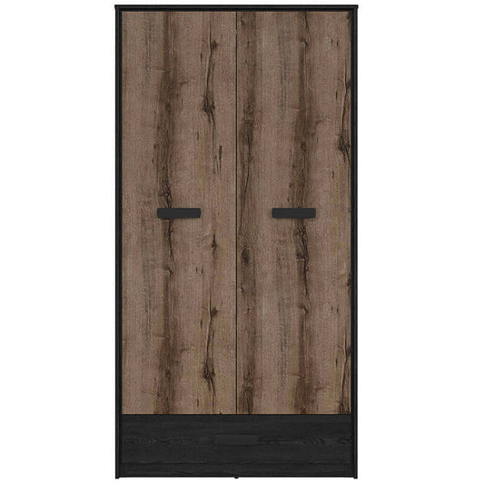 KASSEL BRW SZF2D1S 1 Drawer 2 Door BLACK RED WHITE Wardrobe-Monastery Oak / Black Oak