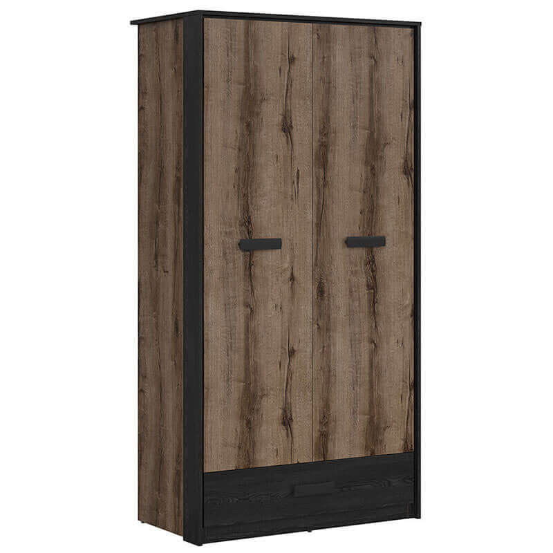 KASSEL BRW SZF2D1S 1 Drawer 2 Door BLACK RED WHITE Wardrobe-Monastery Oak / Black Oak