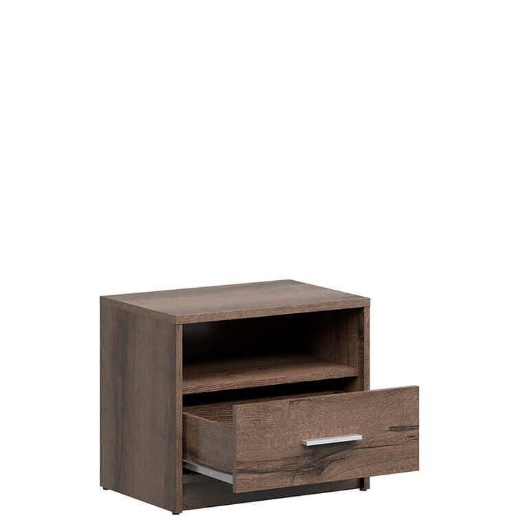 NEPO PLUS BRW KOM1S 1 Drawer BLACK RED WHITE Bedside Table-Monastery Oak