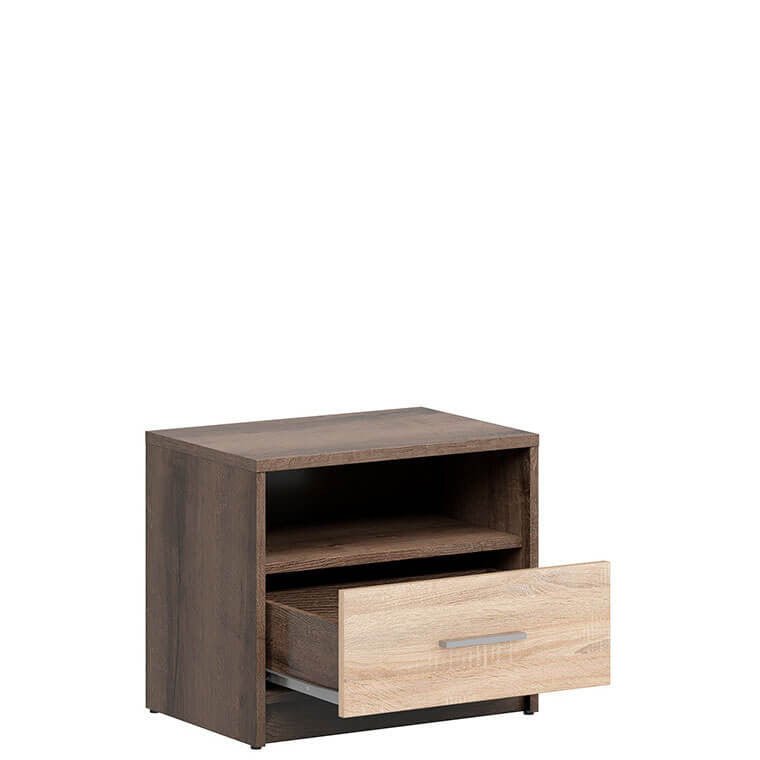 NEPO PLUS BRW KOM1S 1 Drawer BLACK RED WHITE Bedside Table-Monastery Oak / Sonoma Oak