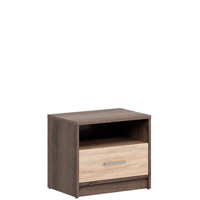 NEPO PLUS BRW KOM1S 1 Drawer BLACK RED WHITE Bedside Table-Monastery Oak / Sonoma Oak