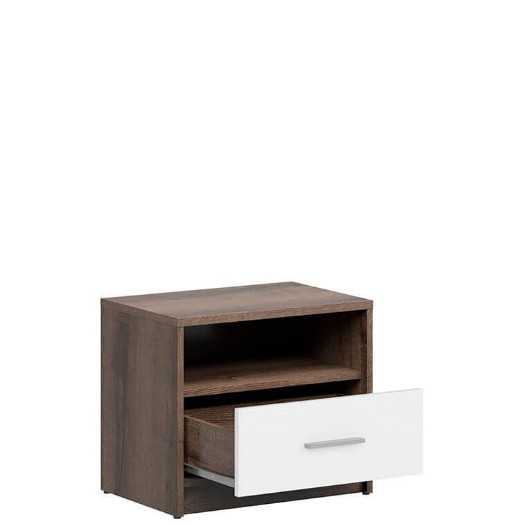 NEPO PLUS BRW KOM1S 1 Drawer BLACK RED WHITE Bedside Table-Monastery Oak / White