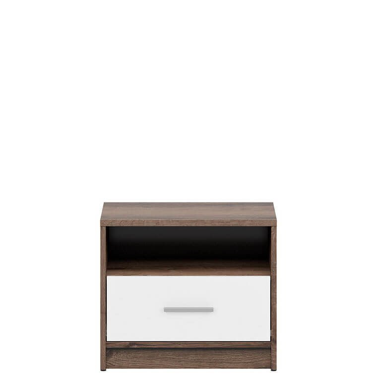 NEPO PLUS BRW KOM1S 1 Drawer BLACK RED WHITE Bedside Table-Monastery Oak / White