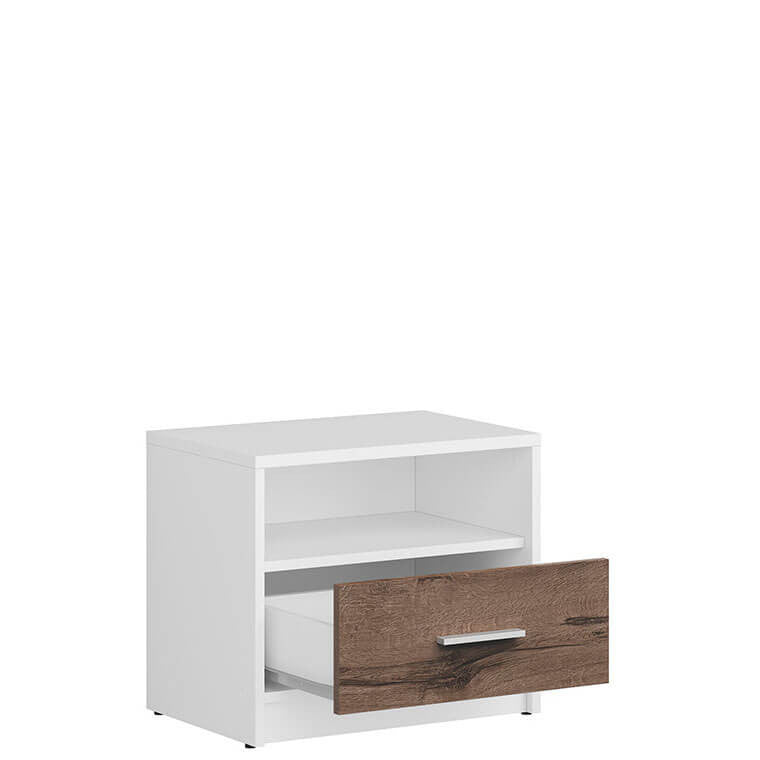 NEPO PLUS BRW KOM1S 1 Drawer BLACK RED WHITE Bedside Table-White / Monastery Oak