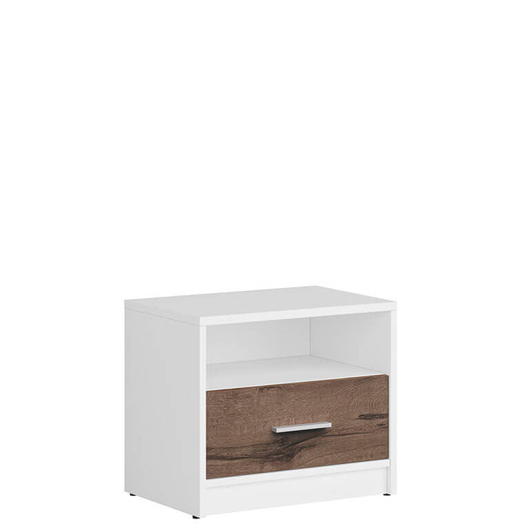 NEPO PLUS BRW KOM1S 1 Drawer BLACK RED WHITE Bedside Table-White / Monastery Oak