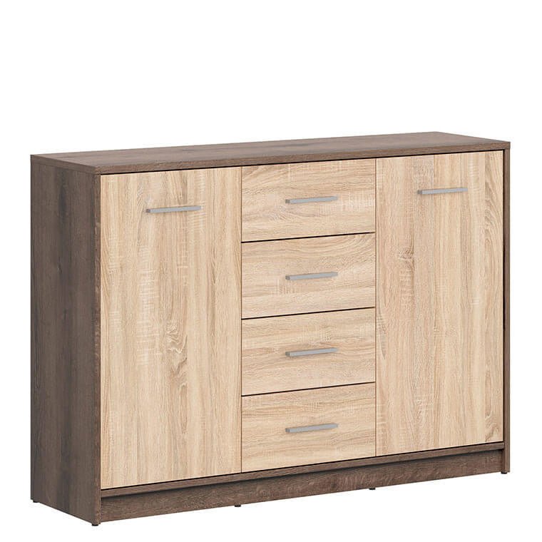 NEPO PLUS BRW KOM2D4S 2 Door 4 Drawer BLACK RED WHITE Sideboard-Monastery Oak / Sonoma Oak