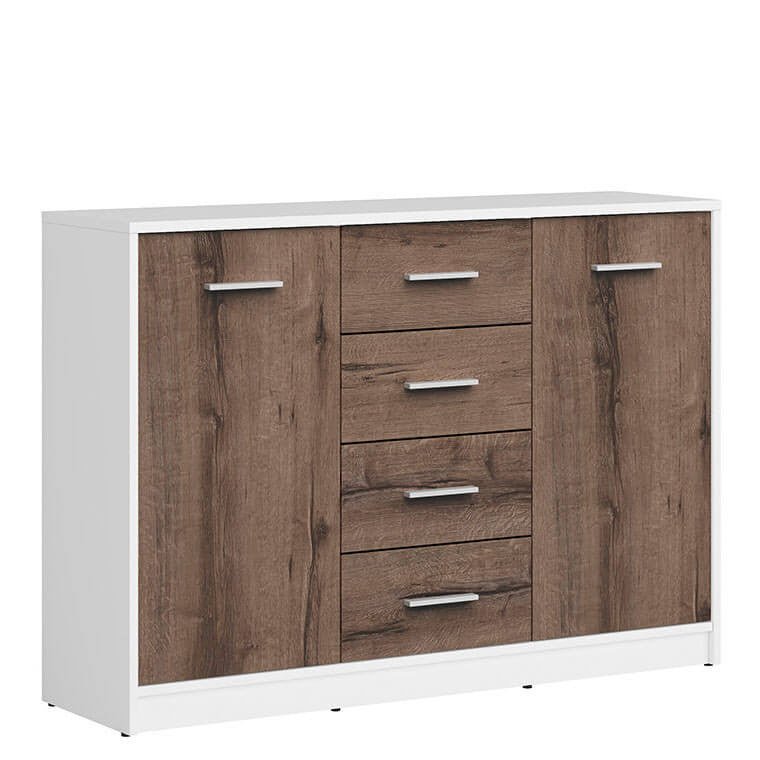 NEPO PLUS BRW KOM2D4S 2 Door 4 Drawer BLACK RED WHITE Sideboard-White / Monastery Oak