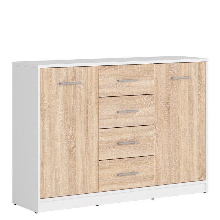 NEPO PLUS BRW KOM2D4S 2 Door 4 Drawer BLACK RED WHITE Sideboard-White / Sonoma Oak