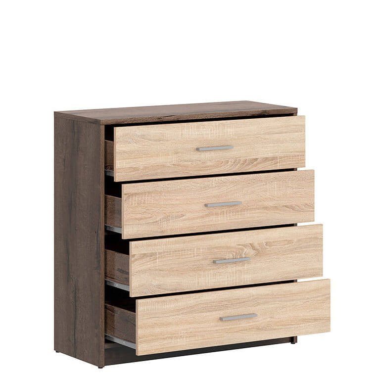 NEPO PLUS BRW KOM4S 4 Drawer BLACK RED WHITE Chest of Drawers-Monastery Oak / Sonoma Oak