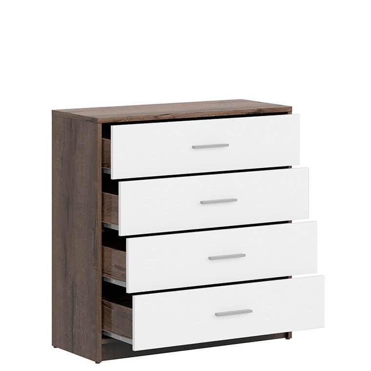 NEPO PLUS BRW KOM4S 4 Drawer BLACK RED WHITE Chest of Drawers-Monastery Oak / White