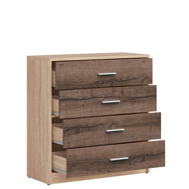 NEPO PLUS BRW KOM4S 4 Drawer BLACK RED WHITE Chest of Drawers-Sonoma Oak / Monastery Oak