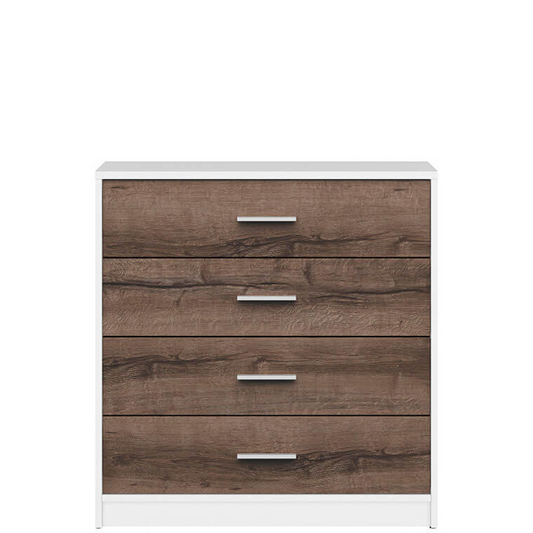 NEPO PLUS BRW KOM4S 4 Drawer BLACK RED WHITE Chest of Drawers-White / Monastery Oak