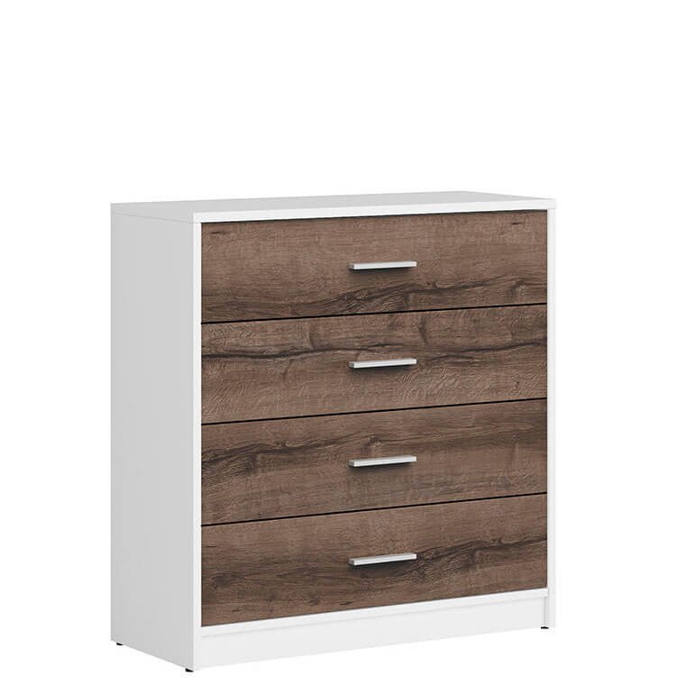 NEPO PLUS BRW KOM4S 4 Drawer BLACK RED WHITE Chest of Drawers-White / Monastery Oak