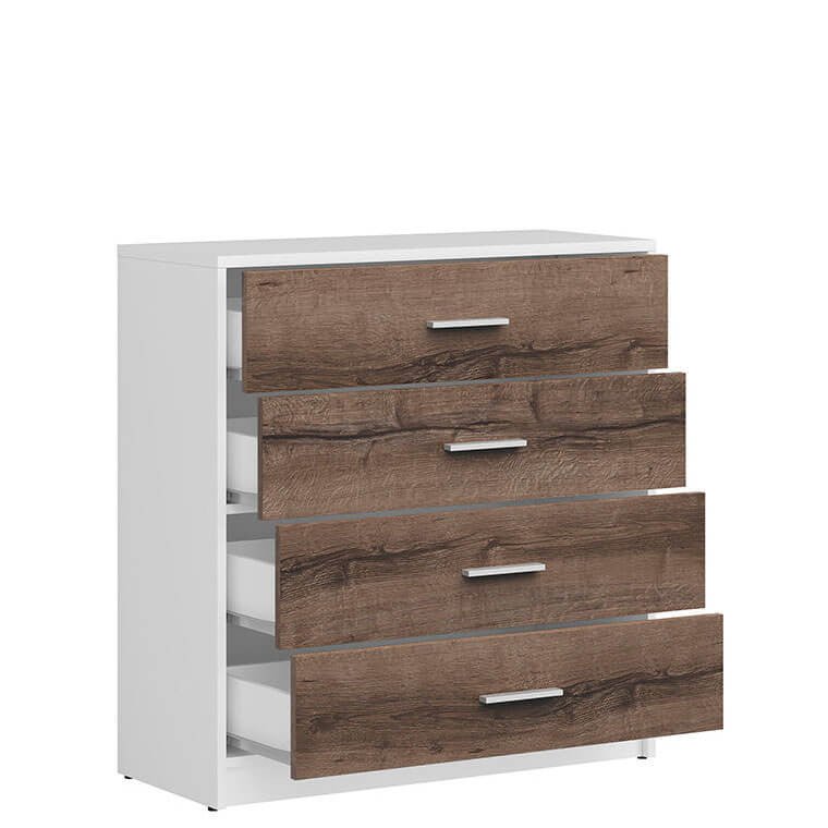 NEPO PLUS BRW KOM4S 4 Drawer BLACK RED WHITE Chest of Drawers-White / Monastery Oak