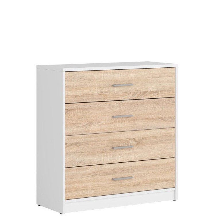 NEPO PLUS BRW KOM4S 4 Drawer BLACK RED WHITE Chest of Drawers-White / Sonoma Oak