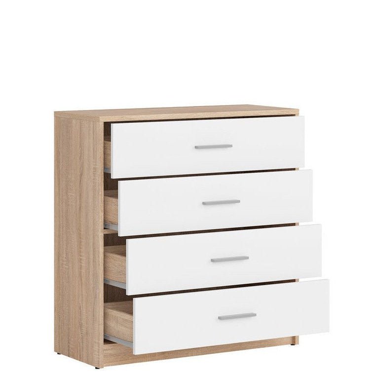 NEPO PLUS BRW KOM4S 4 Drawer BLACK RED WHITE Chest of Drawers-White / Sonoma Oak