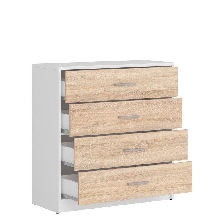 NEPO PLUS BRW KOM4S 4 Drawer BLACK RED WHITE Chest of Drawers-White / Sonoma Oak