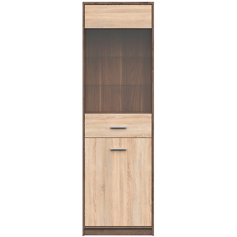 NEPO PLUS BRW REG1D1W 2 Door Glass Fronted BLACK RED WHITE Display Cabinet-Monastery Oak / Sonoma Oak