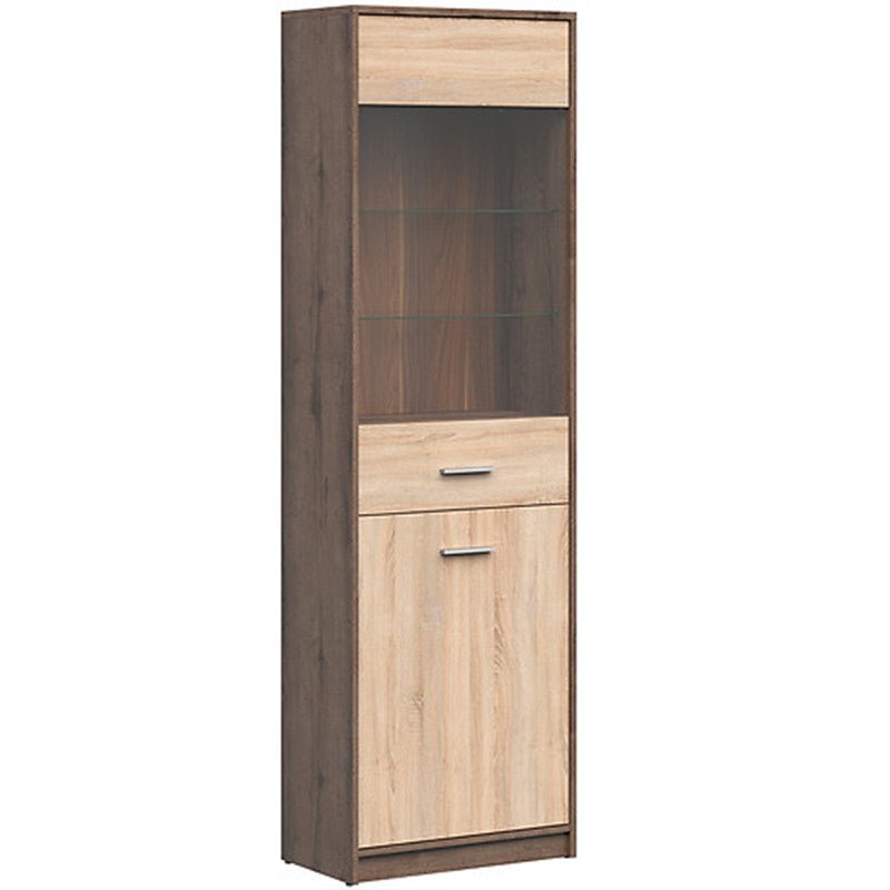 NEPO PLUS BRW REG1D1W 2 Door Glass Fronted BLACK RED WHITE Display Cabinet-Monastery Oak / Sonoma Oak