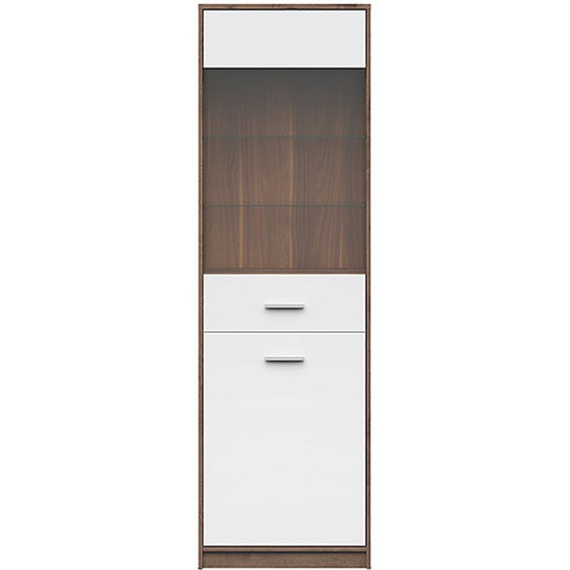 NEPO PLUS BRW REG1D1W 2 Door Glass Fronted BLACK RED WHITE Display Cabinet-Monastery Oak / White