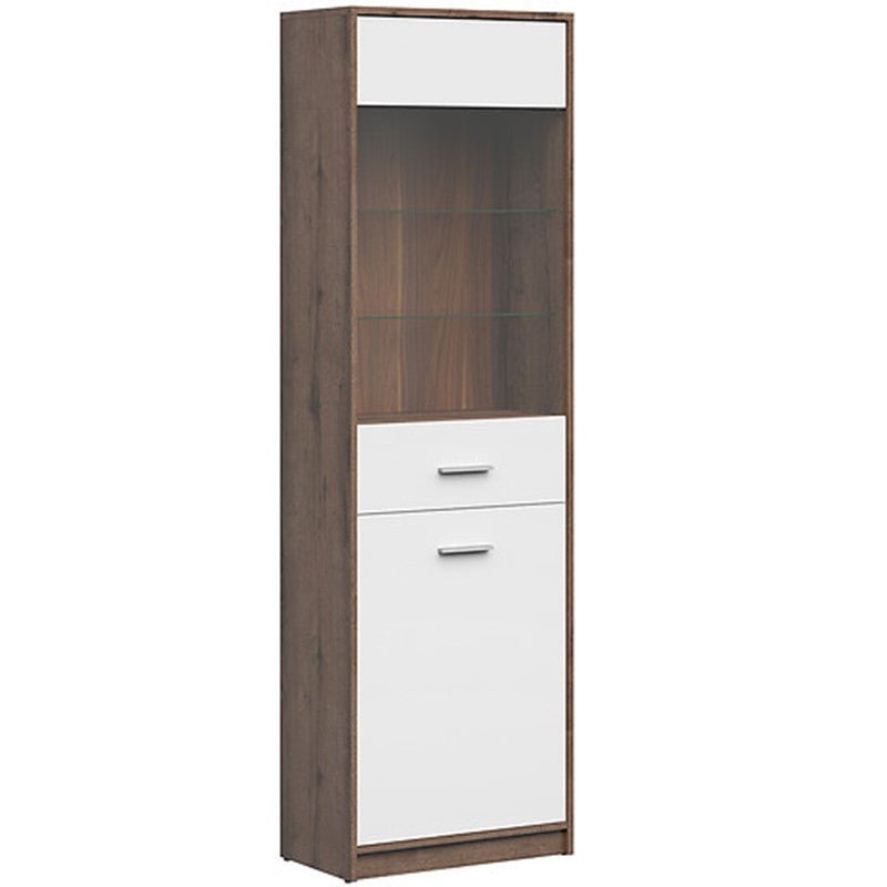 NEPO PLUS BRW REG1D1W 2 Door Glass Fronted BLACK RED WHITE Display Cabinet-Monastery Oak / White