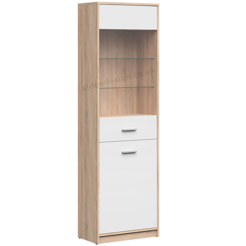 NEPO PLUS BRW REG1D1W 2 Door Glass Fronted BLACK RED WHITE Display Cabinet-Sonoma Oak / White