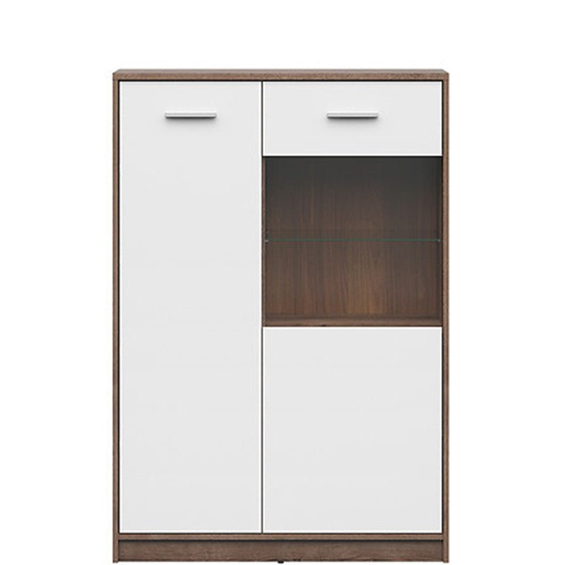 NEPO PLUS BRW REG1D1W/90 2 Door Glass Fronted Low BLACK RED WHITE Display Cabinet-Monastery Oak / White