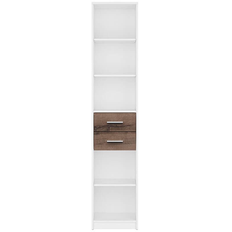 NEPO PLUS BRW REG2S/40 2 Drawer Tall BLACK RED WHITE Bookcase-White / Monastery Oak