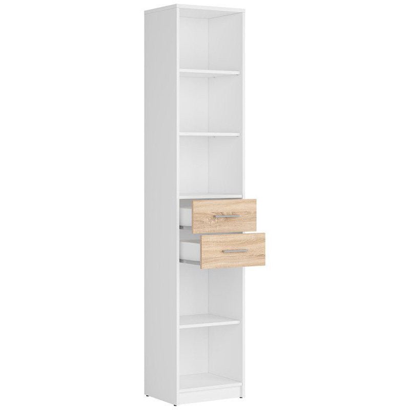 NEPO PLUS BRW REG2S/40 2 Drawer Tall BLACK RED WHITE Bookcase-White / Sonoma Oak