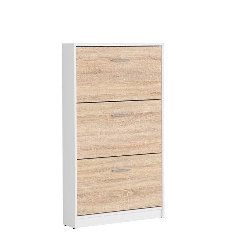 NEPO PLUS BRW SFB3K 3 Door BLACK RED WHITE Shoe Cabinet-White / Sonoma Oak