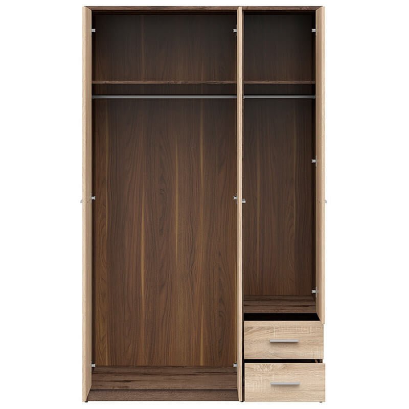 NEPO PLUS BRW SZF3D2S 2 Drawer 3 Door BLACK RED WHITE Wardrobe-Monastery Oak / Sonoma Oak