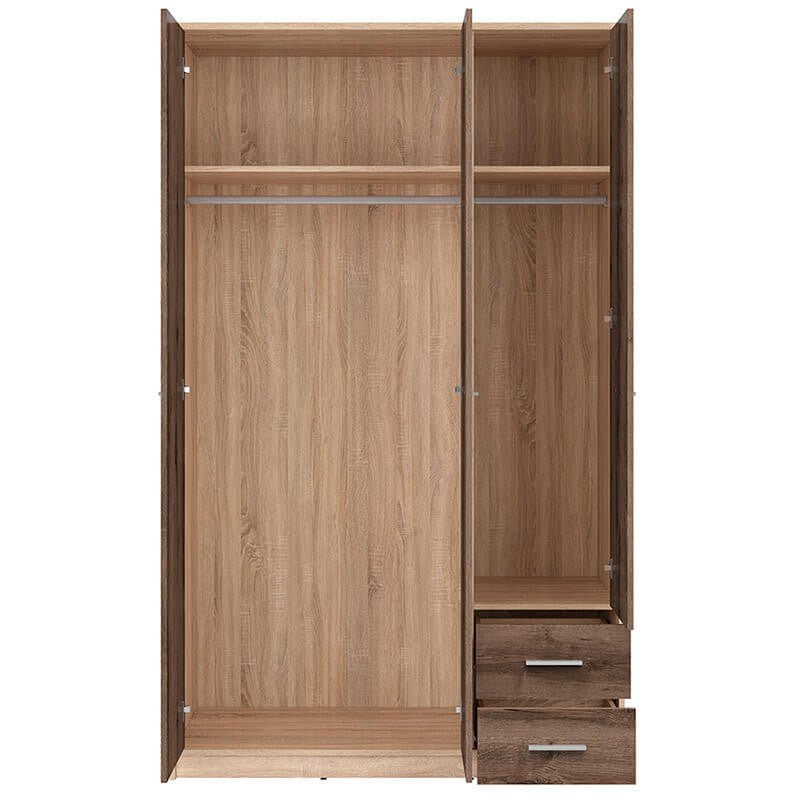 NEPO PLUS BRW SZF3D2S 2 Drawer 3 Door BLACK RED WHITE Wardrobe-Sonoma Oak / Monastery Oak