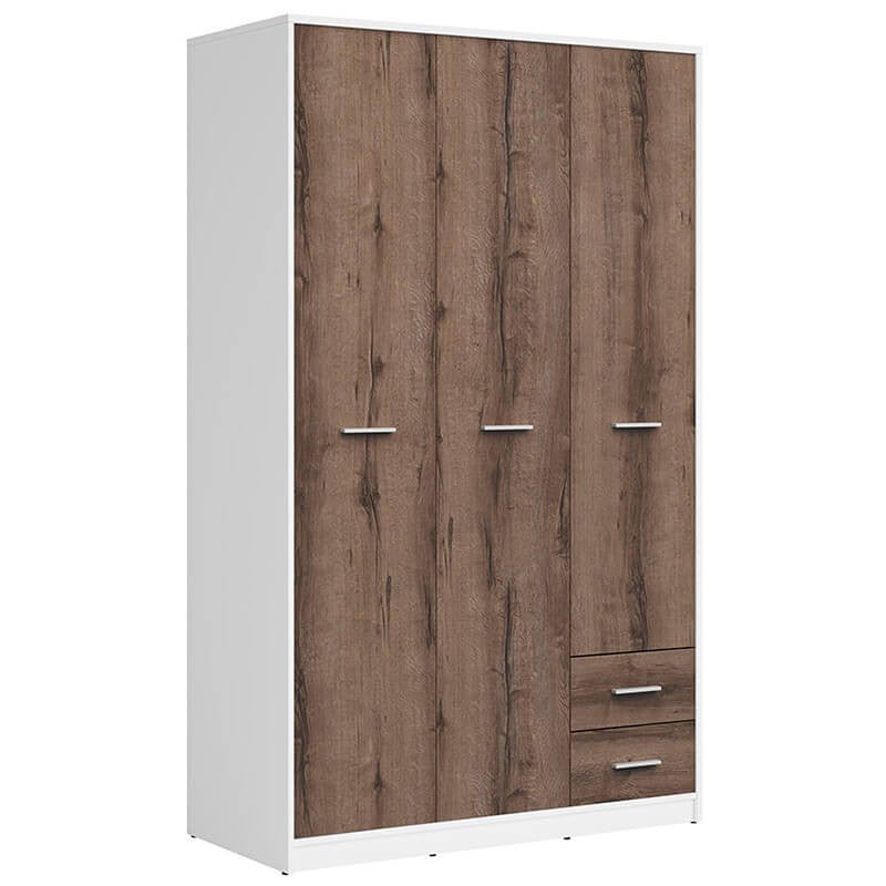 NEPO PLUS BRW SZF3D2S 2 Drawer 3 Door BLACK RED WHITE Wardrobe-White / Monastery Oak