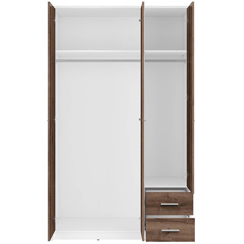 NEPO PLUS BRW SZF3D2S 2 Drawer 3 Door BLACK RED WHITE Wardrobe-White / Monastery Oak