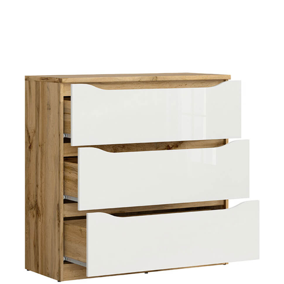 NUIS BRW KOM3S 3 Drawer High Gloss BLACK RED WHITE Chest of Drawers-Wotan Oak / White Gloss