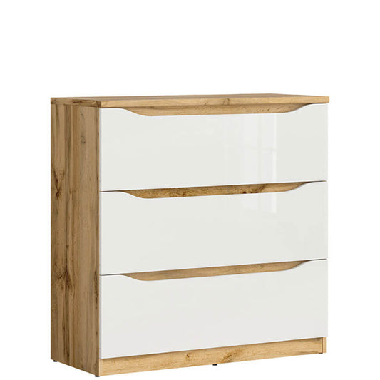 NUIS BRW KOM3S 3 Drawer High Gloss BLACK RED WHITE Chest of Drawers-Wotan Oak / White Gloss