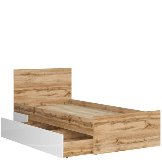 NUIS BRW LOZ/90-SZU Single with Storage BLACK RED WHITE Bed-Wotan Oak / White Gloss