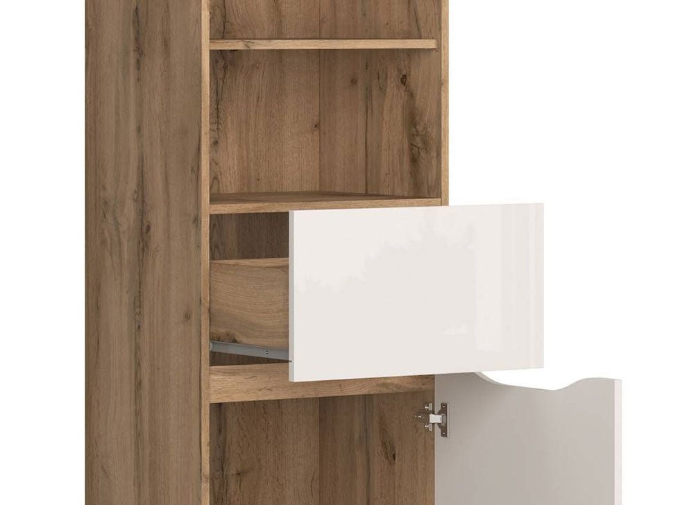 NUIS BRW REG1D1S 1 Door 1 Drawer High Gloss BLACK RED WHITE Bookcase-Wotan Oak / White Gloss