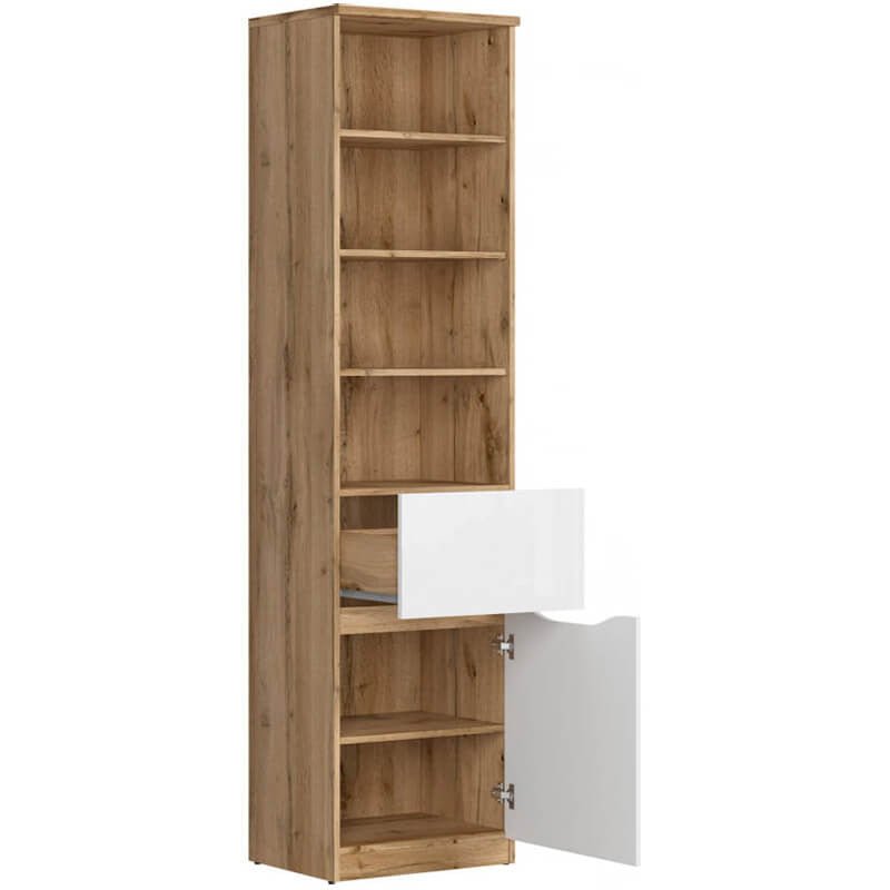 NUIS BRW REG1D1S 1 Door 1 Drawer High Gloss BLACK RED WHITE Bookcase-Wotan Oak / White Gloss