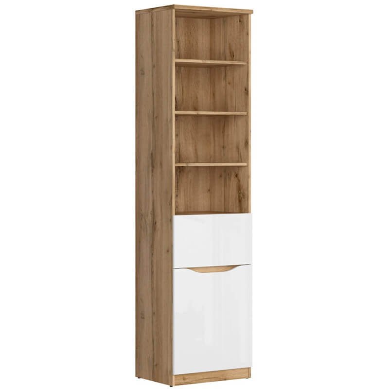 NUIS BRW REG1D1S 1 Door 1 Drawer High Gloss BLACK RED WHITE Bookcase-Wotan Oak / White Gloss